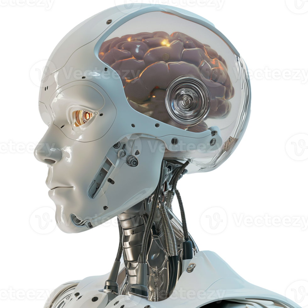 AI generated Robot with visible brain, 3d design. Suitable for technology and science png