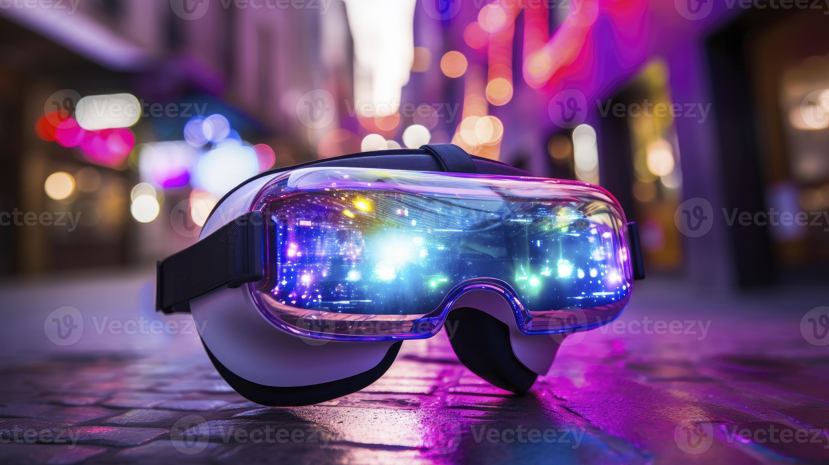 AI generated Realistic virtual reality headset with bokeh effect