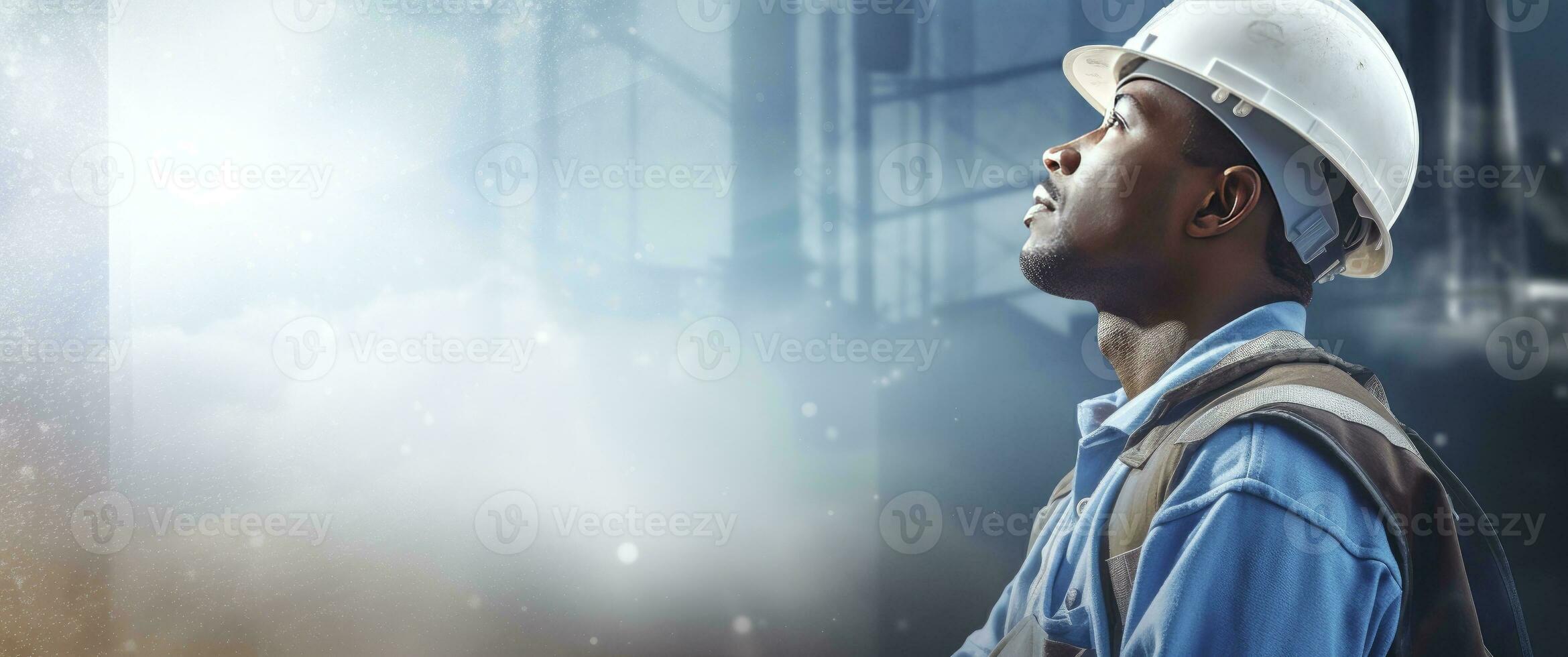 AI generated Portrait of black african man architect at building site photo