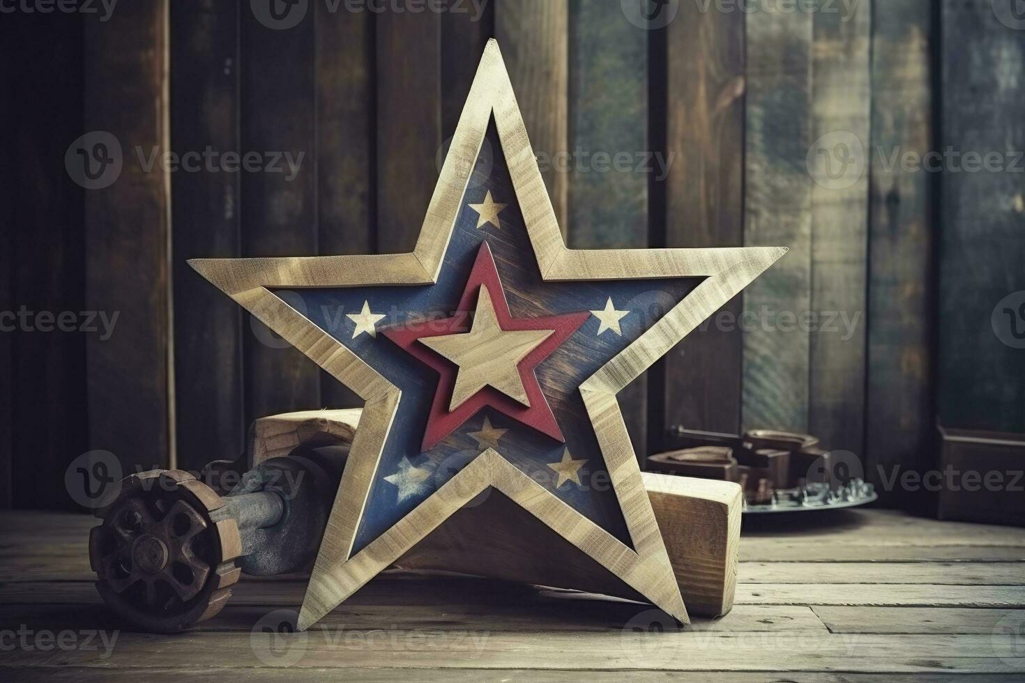 AI generated star on a wood background with copy space photo