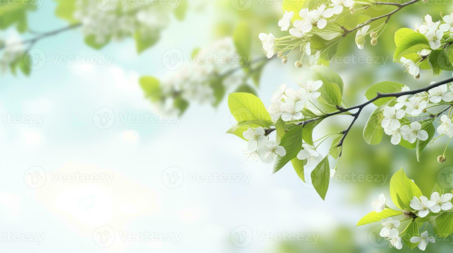 AI generated Spring Flowers with leaves blooming in garden photo