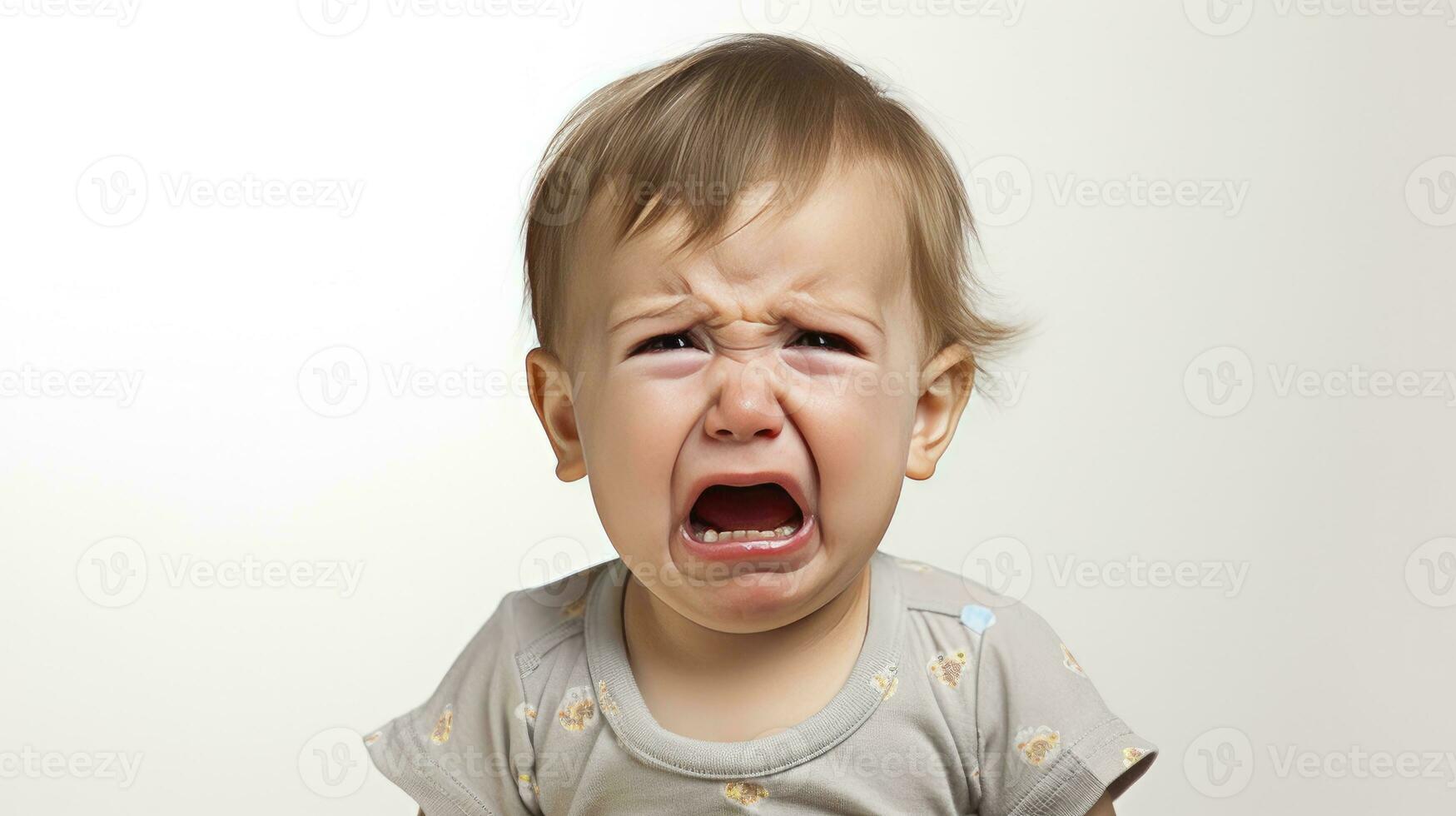 AI generated Little asian girl cry on white background photo