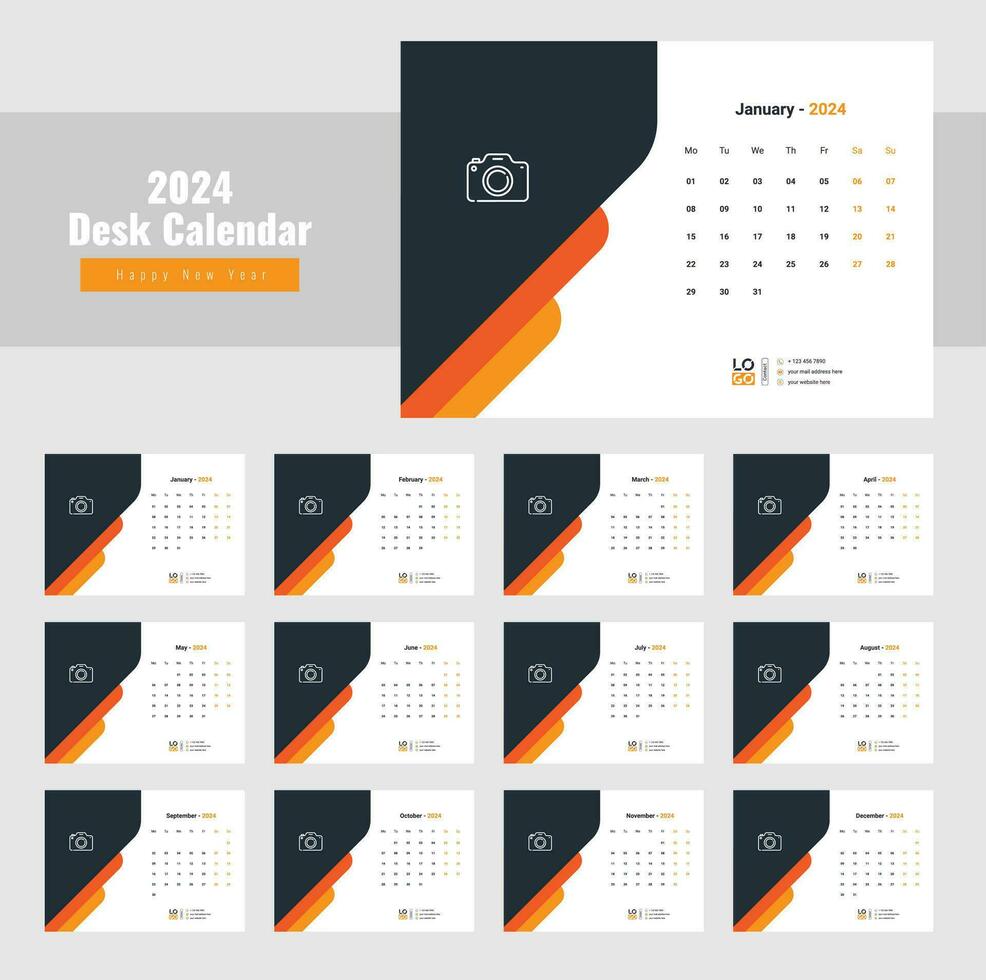 Desk Calendar 2024 Template Design, calendar 2024 vector