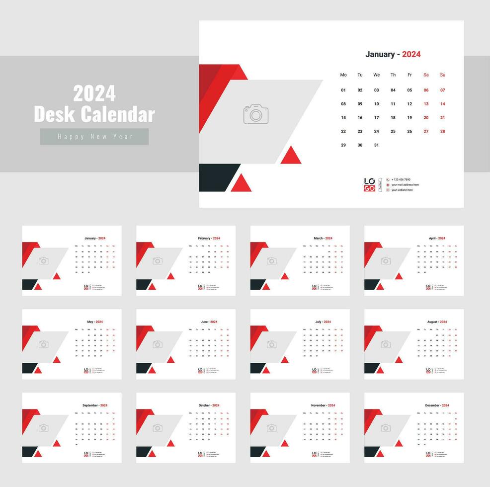 Desk Calendar 2024 Template Design, calendar 2024 vector