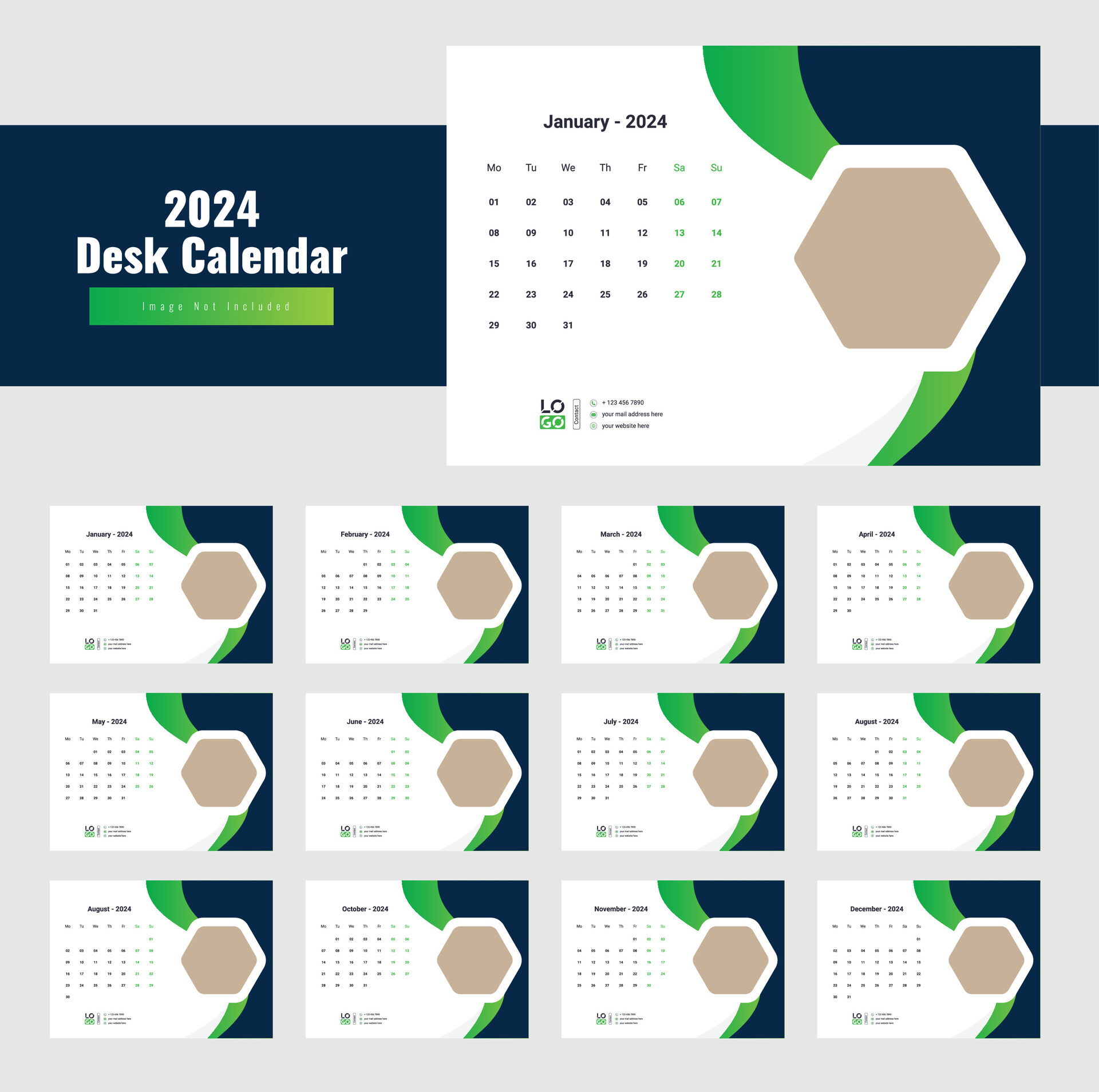 Desk Calendar 2024 Template Design, calendar 2024 35931038 Vector Art