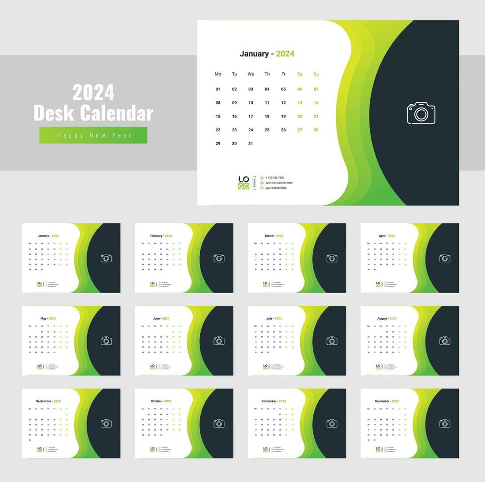 Desk Calendar 2024 Template Design, calendar 2024 vector