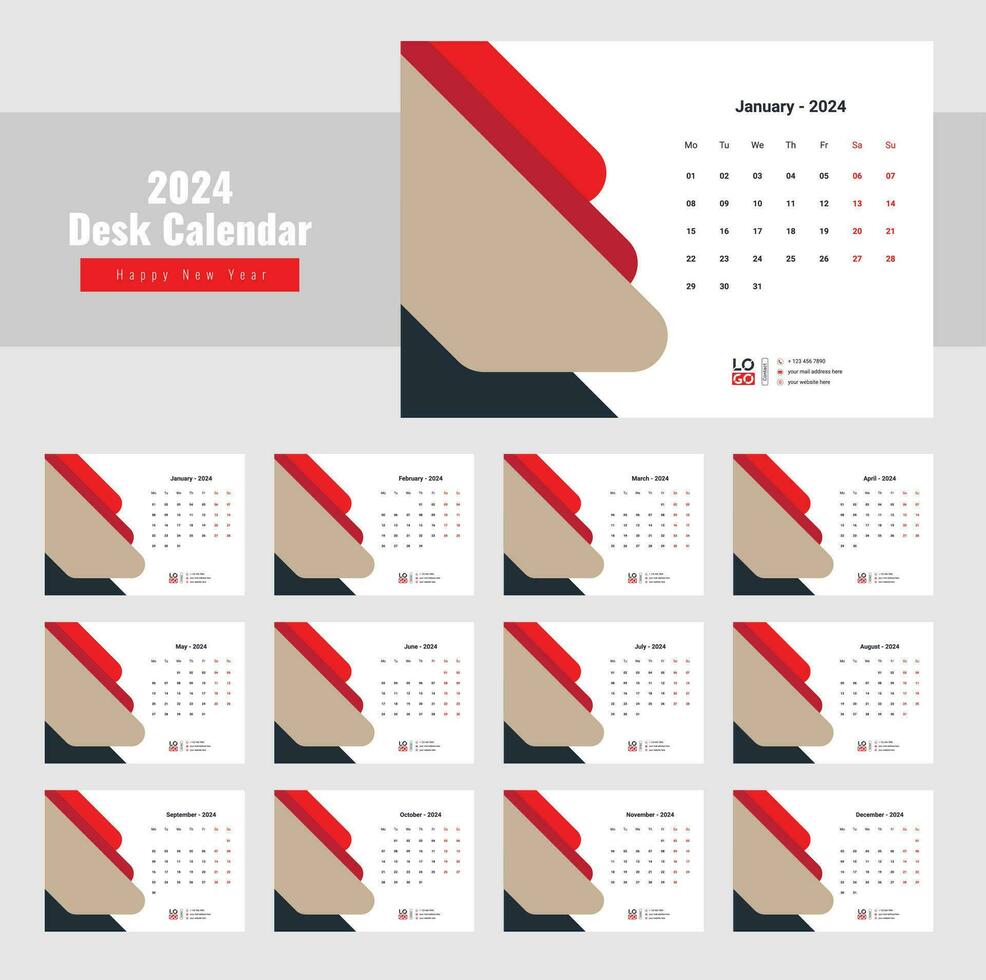 Desk Calendar 2024 Template Design, calendar 2024 vector