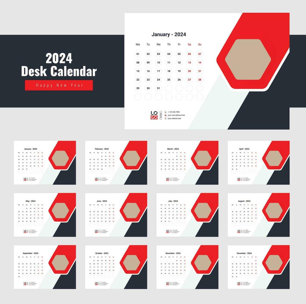 escritorio calendario 2024 modelo diseño, calendario 2024 vector