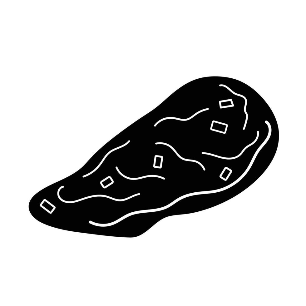 tortilla telur dadar con Puerro rebanadas o daun bawang vector icono ilustración negro sombra silueta aislado en llanura blanco antecedentes. sencillo plano dibujos animados Arte estilizado dibujo.