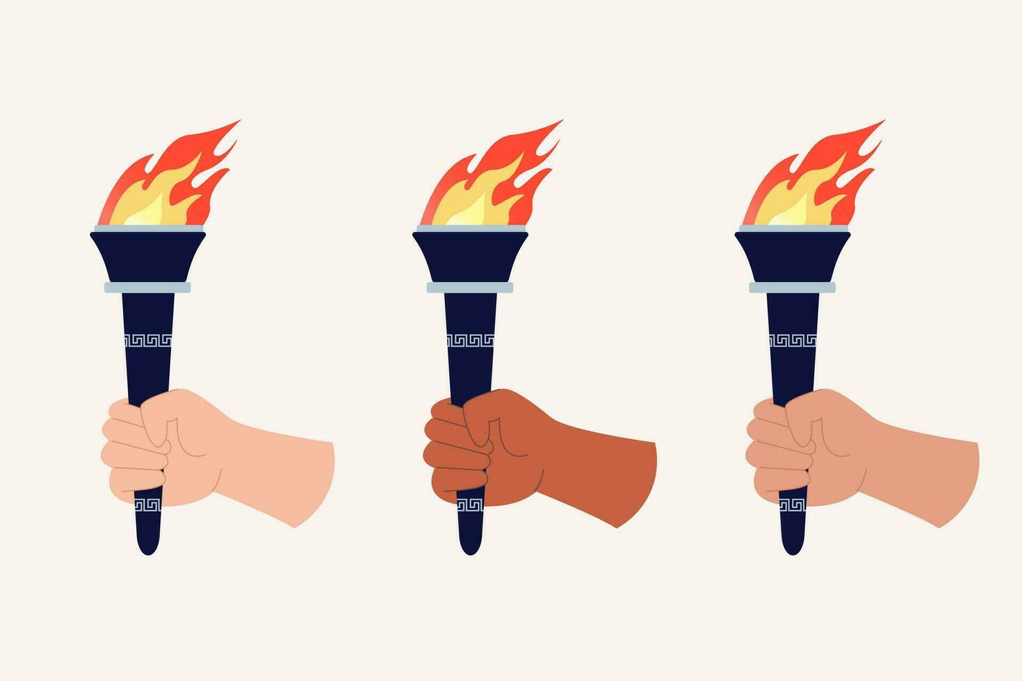 International hands holding olympus torch flat style vector