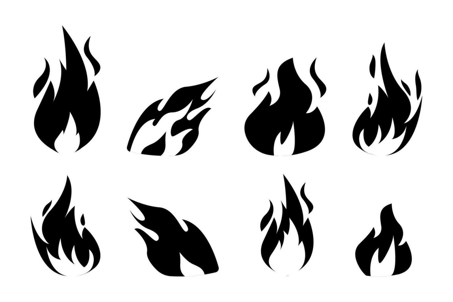 conjunto de fuego llamas silueta vector