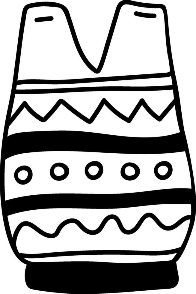 Single doodle waistcoat with ornament in black and white colors. Isolated on white, vector. vector