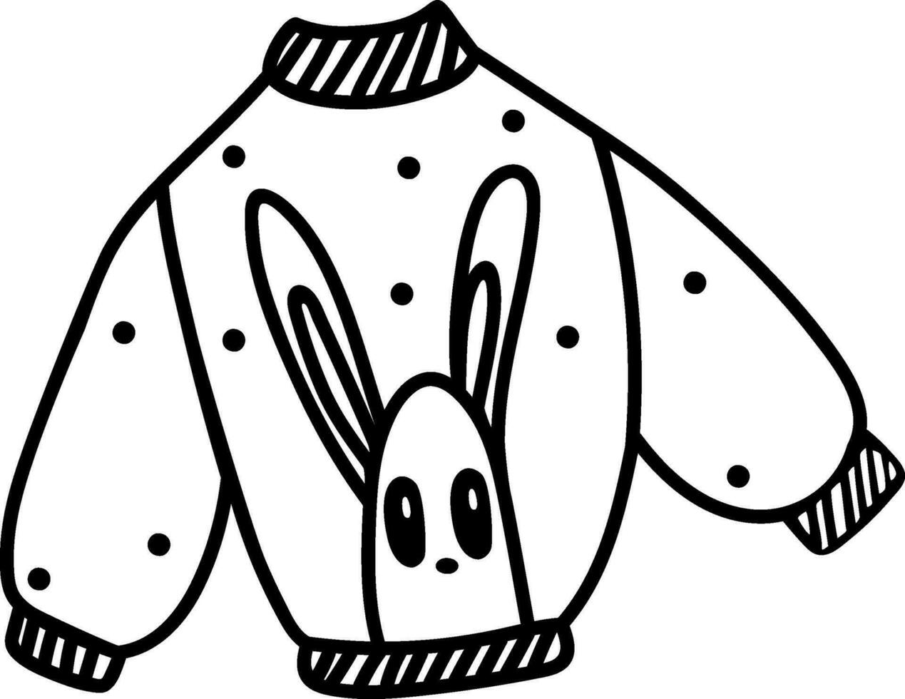 Single doodle christmas sweater with rabbit print in black and white colors. Isolated on white. vector