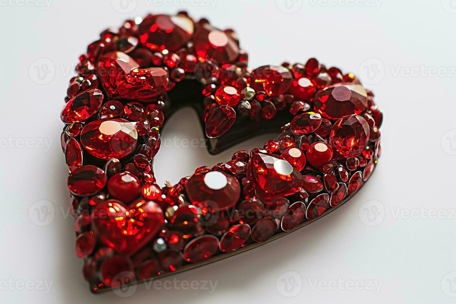 AI generated Romantic Heart Ornament with Red Gems photo