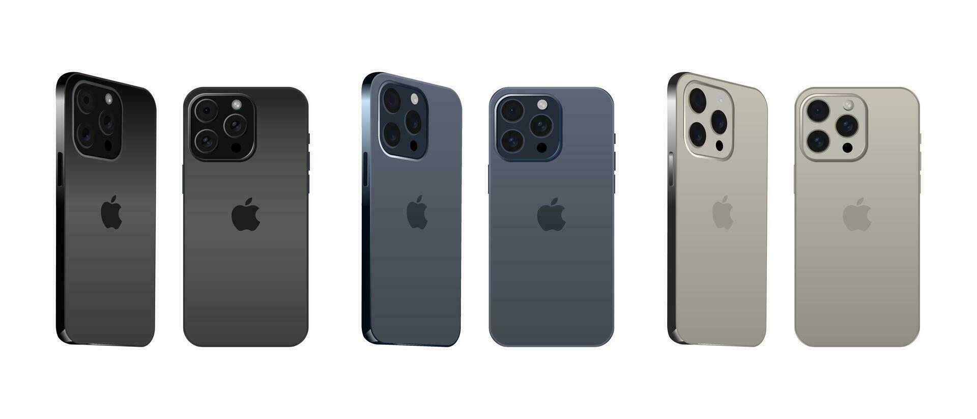 iphone 15 Pro modelo. conjunto de diferente color. vector ilustración