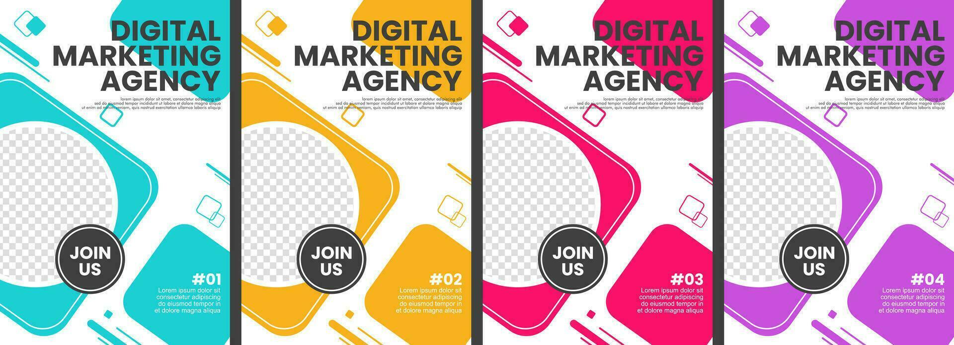 Digital Marketing Geometric Modern Background. Set of 4 modern simple background vector illustration flat style. Suitable for poster, cover, ads, social banner, or flyer