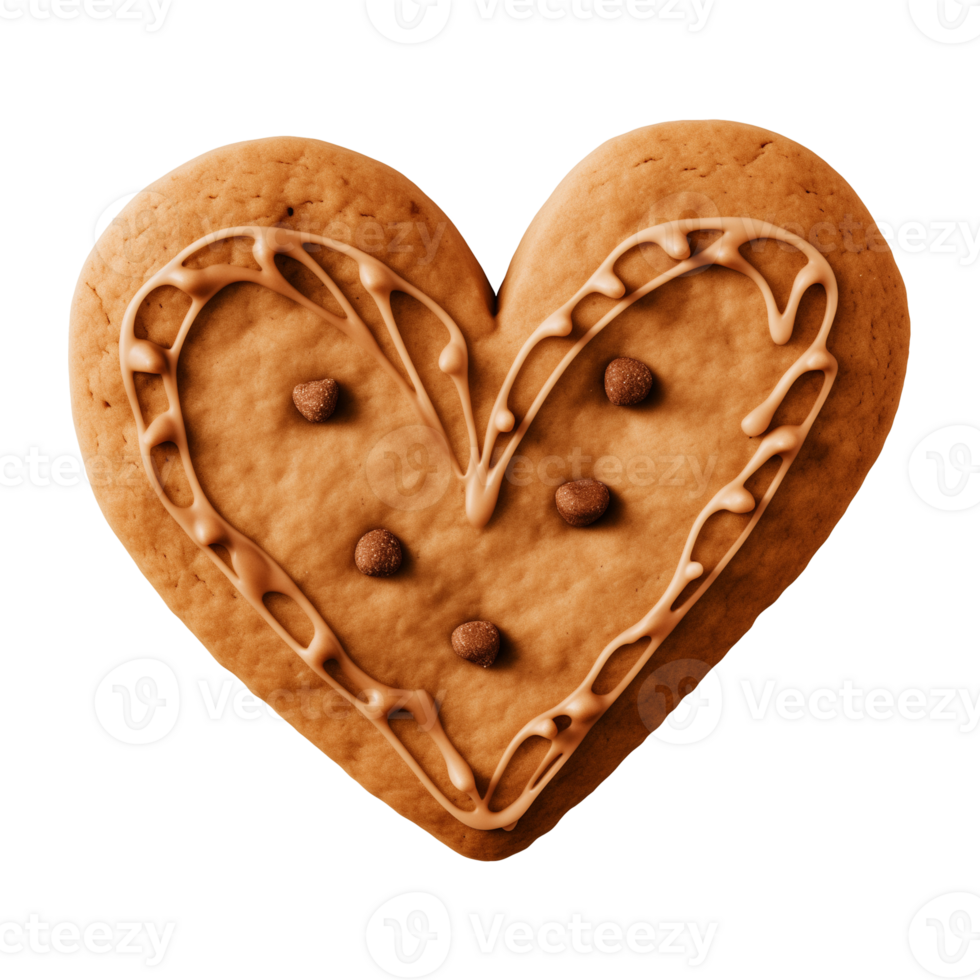 AI generated heart-shaped cookie or biscuit isolated on a transparent background png