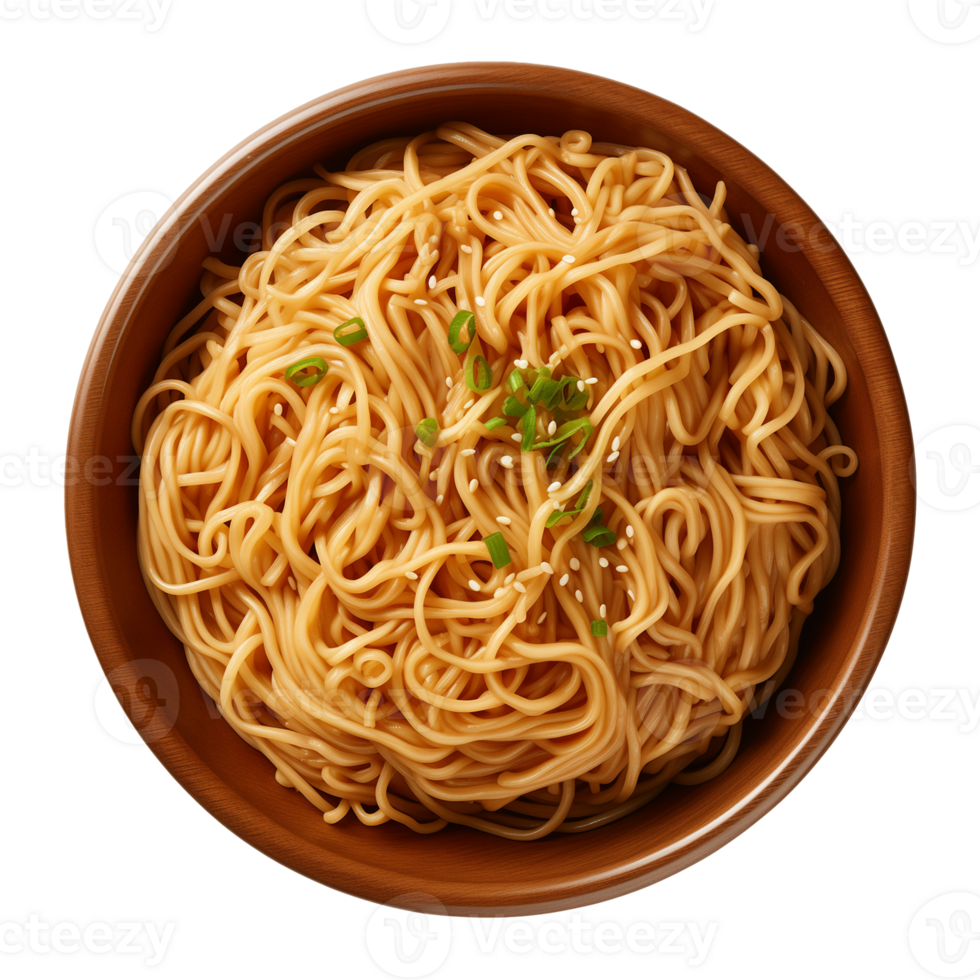 AI generated a bowl of Chinese noodles isolated on a transparent background, top view png