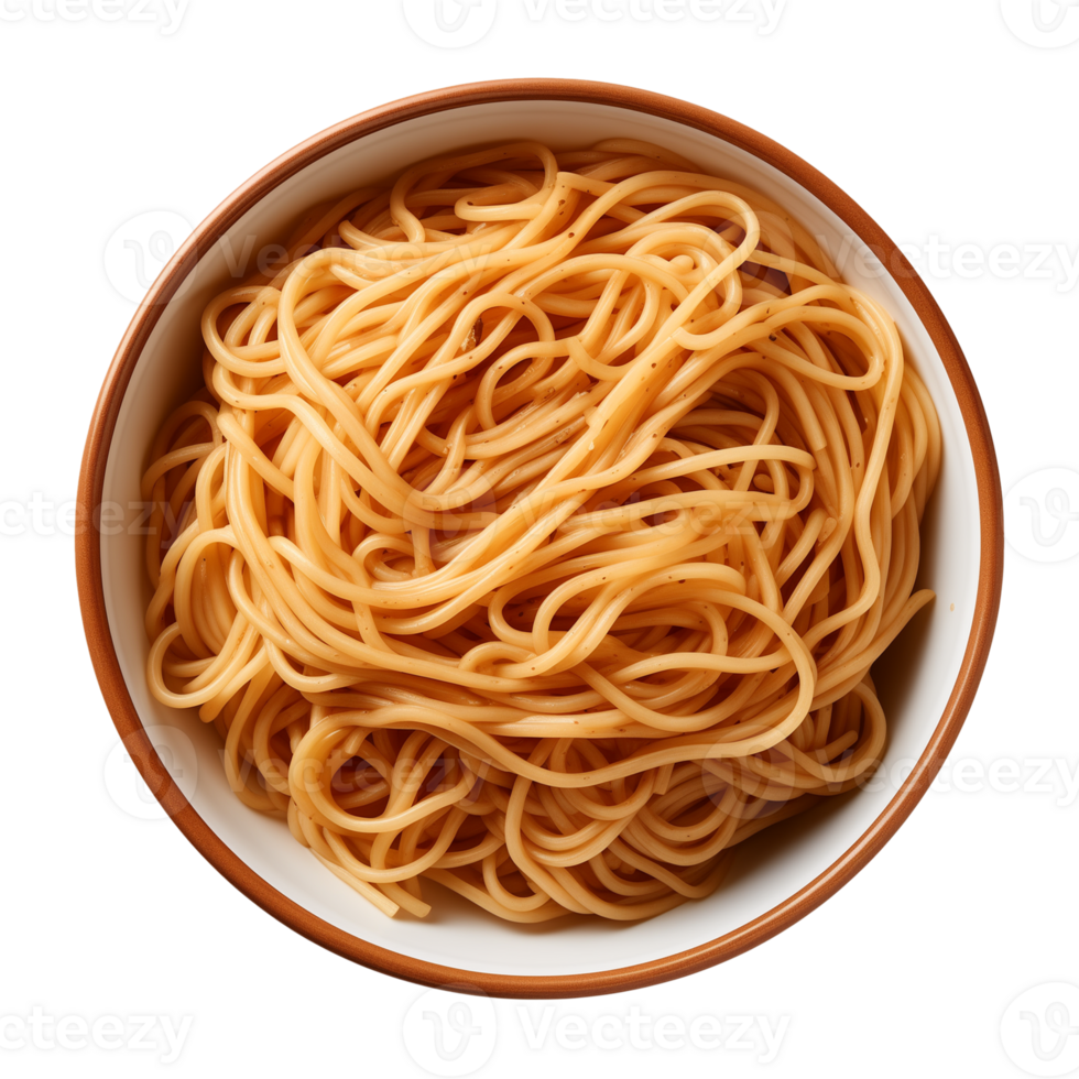 AI generated a bowl of Chinese noodles isolated on a transparent background, top view png