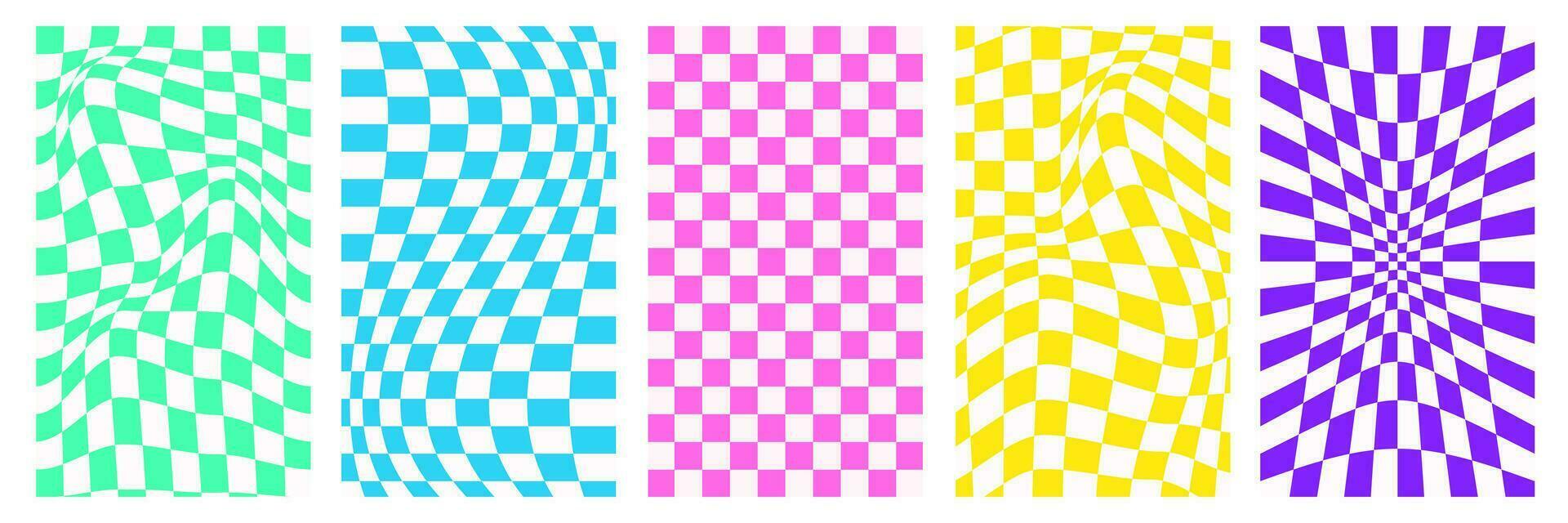 Background Checkerboard distorted in bright color in y2k style set vector