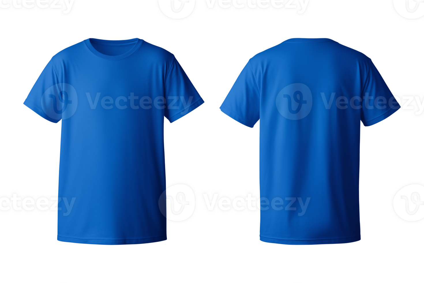 AI generated realistic set of male blue t-shirts mockup front and back view isolated on a transparent background, cut out png