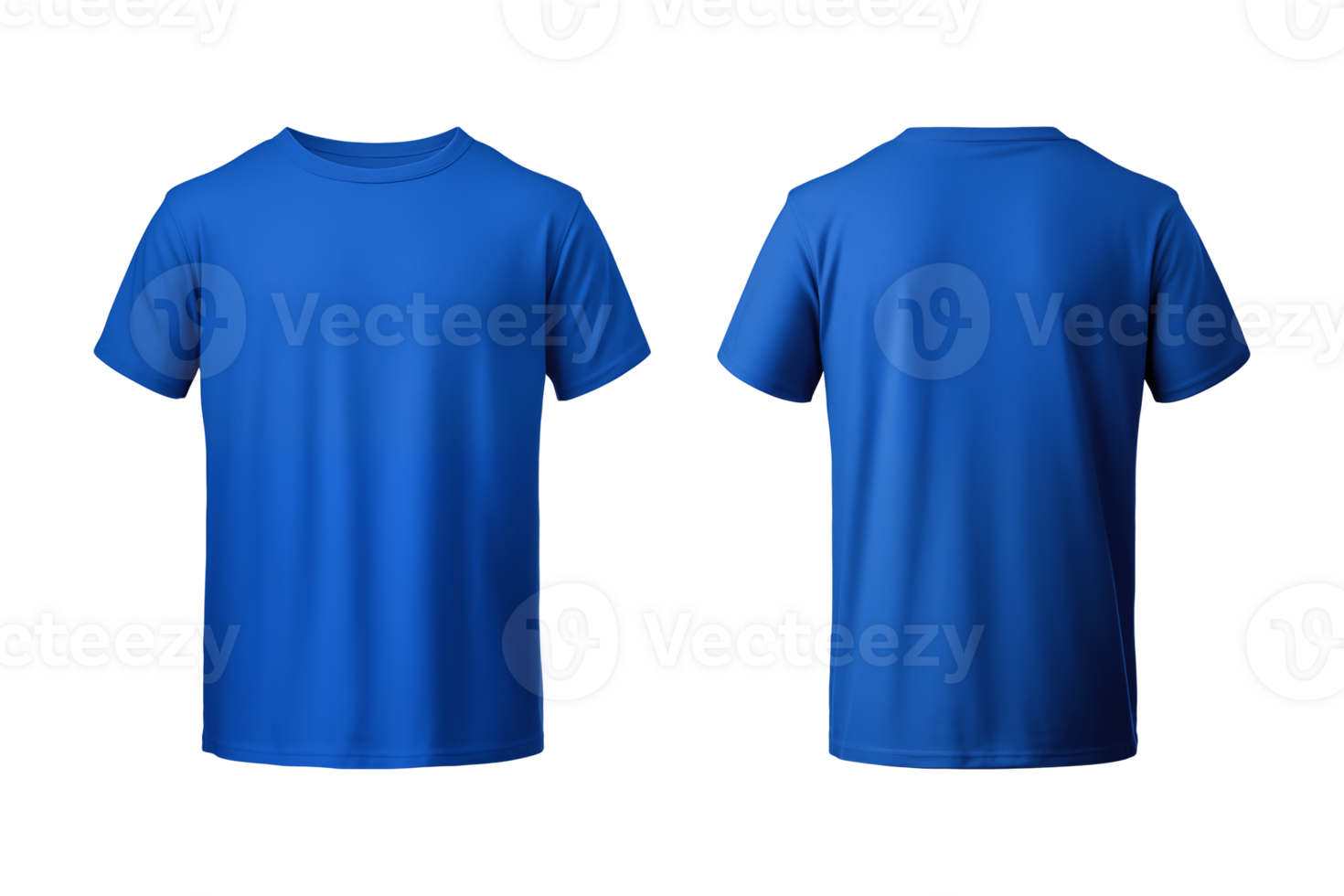 AI generated realistic set of male blue t-shirts mockup front and back view isolated on a transparent background, cut out png