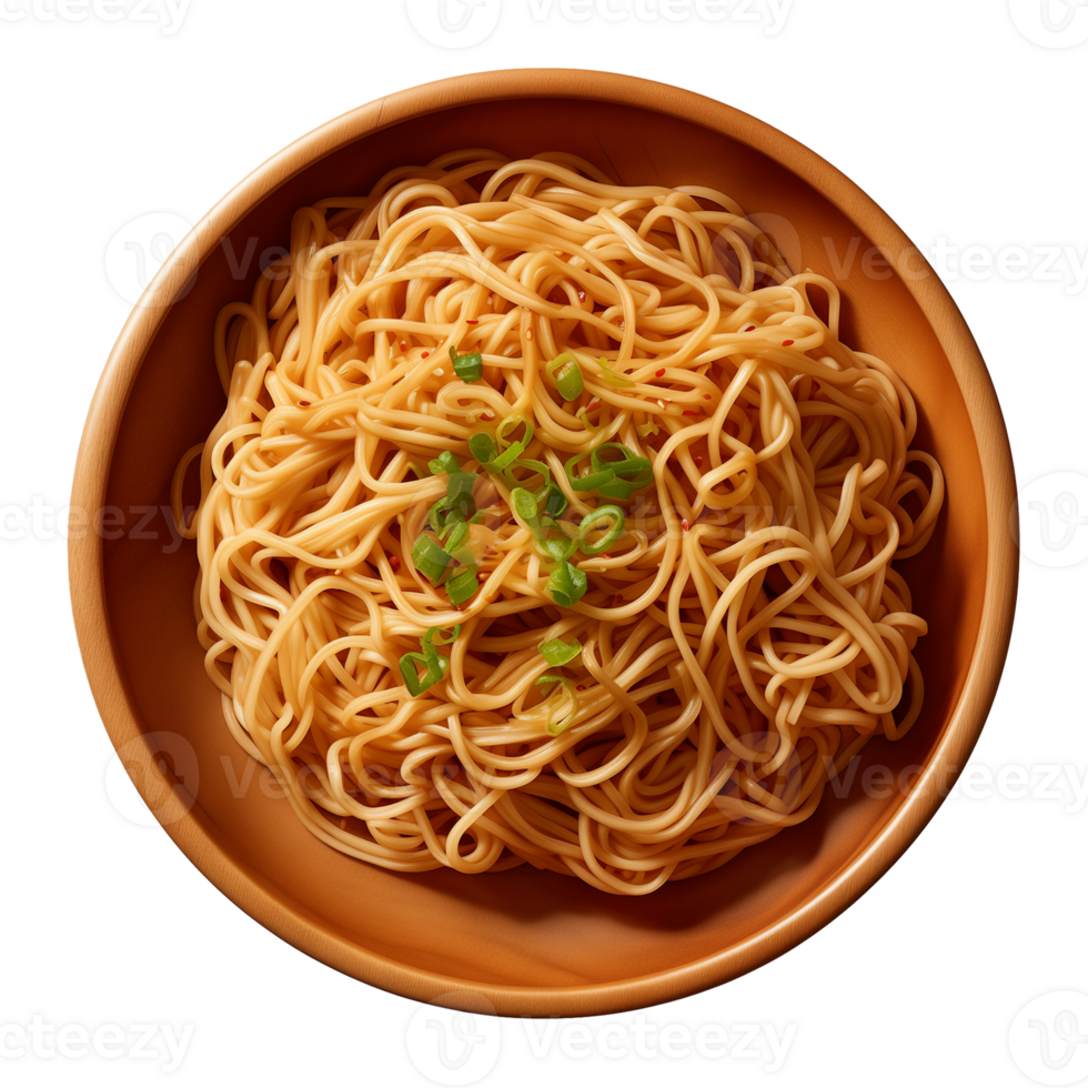 AI generated a bowl of Chinese noodles isolated on a transparent background, top view png