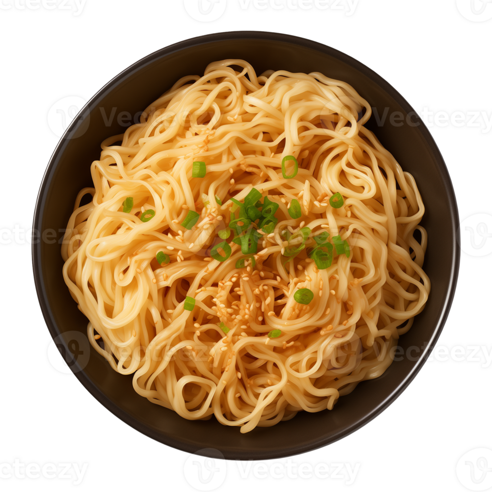 AI generated a bowl of Chinese noodles isolated on a transparent background, top view png