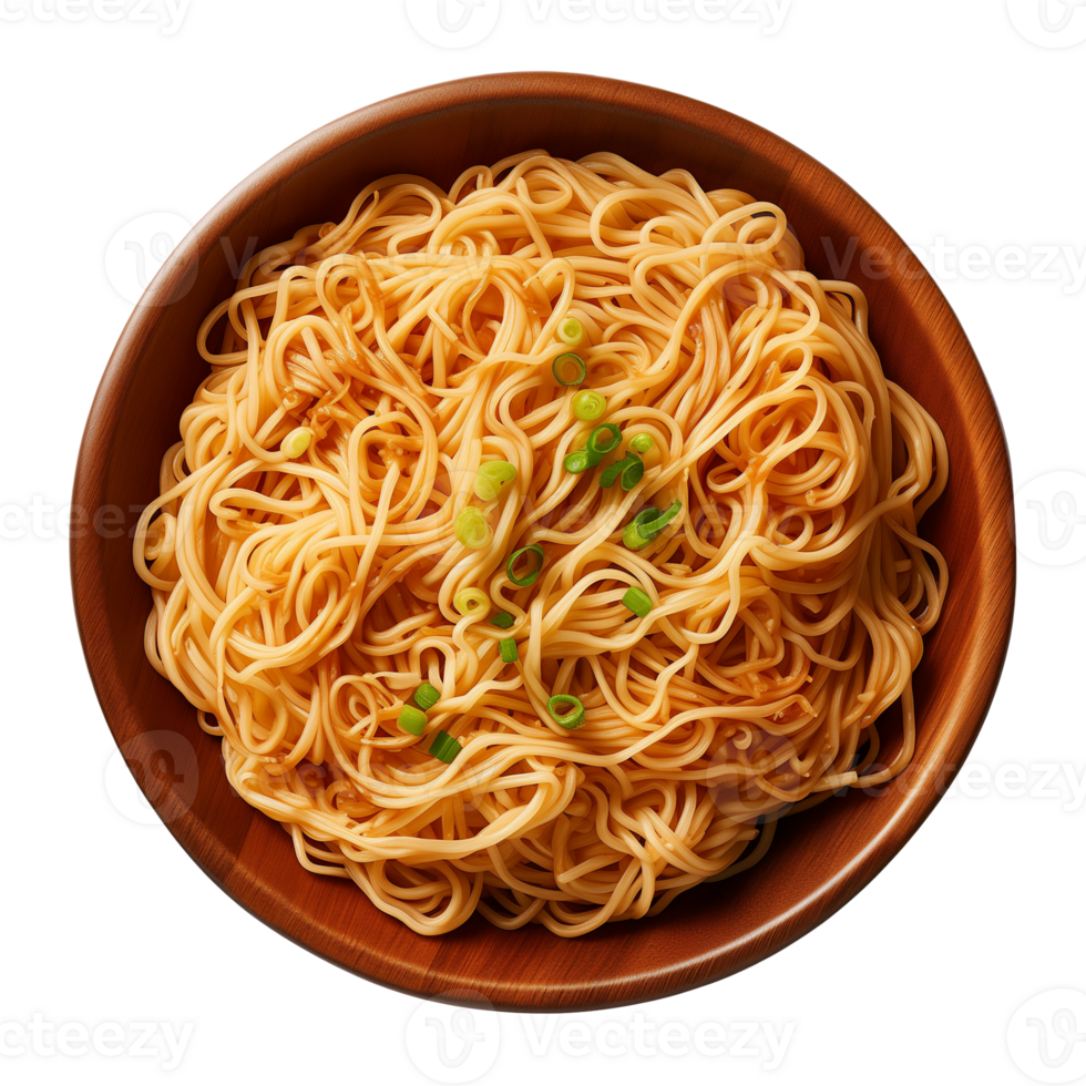 AI generated a bowl of Chinese noodles isolated on a transparent background, top view png