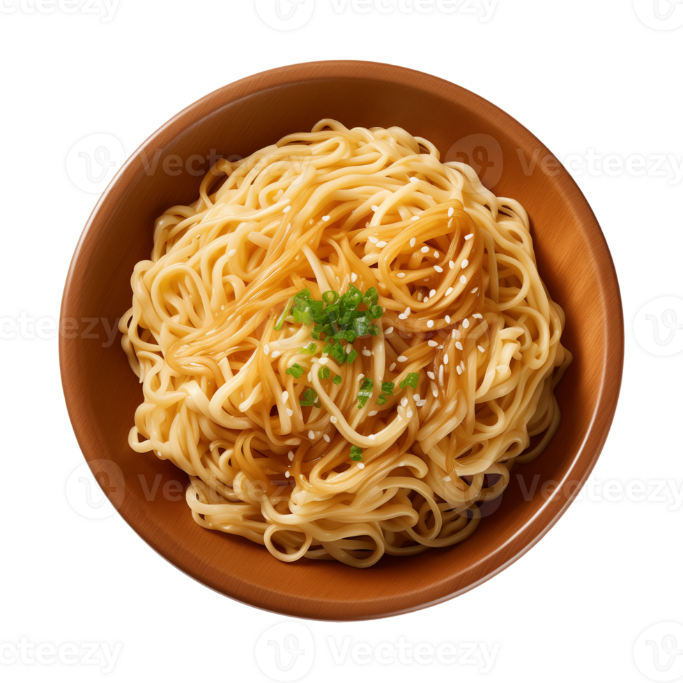 AI generated a bowl of Chinese noodles isolated on a transparent background, top view png
