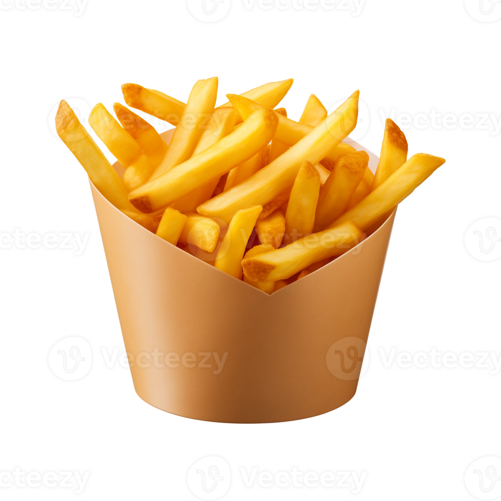 AI generated french fries in a paper box isolated on a transparent background png