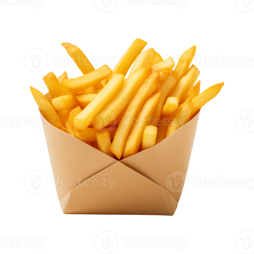 AI generated french fries in a paper box isolated on a transparent background png