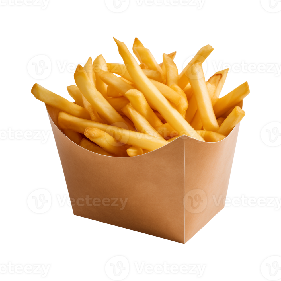 AI generated french fries in a paper box isolated on a transparent background png