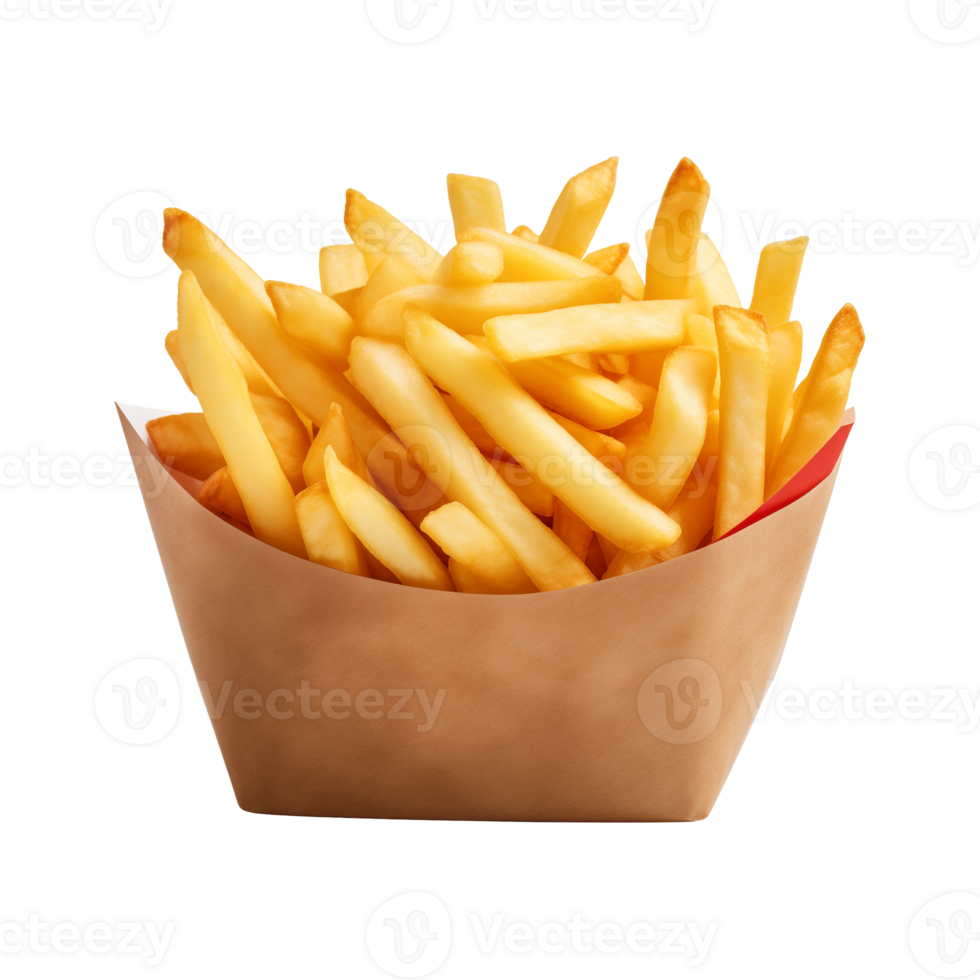 AI generated french fries in a paper box isolated on a transparent background png