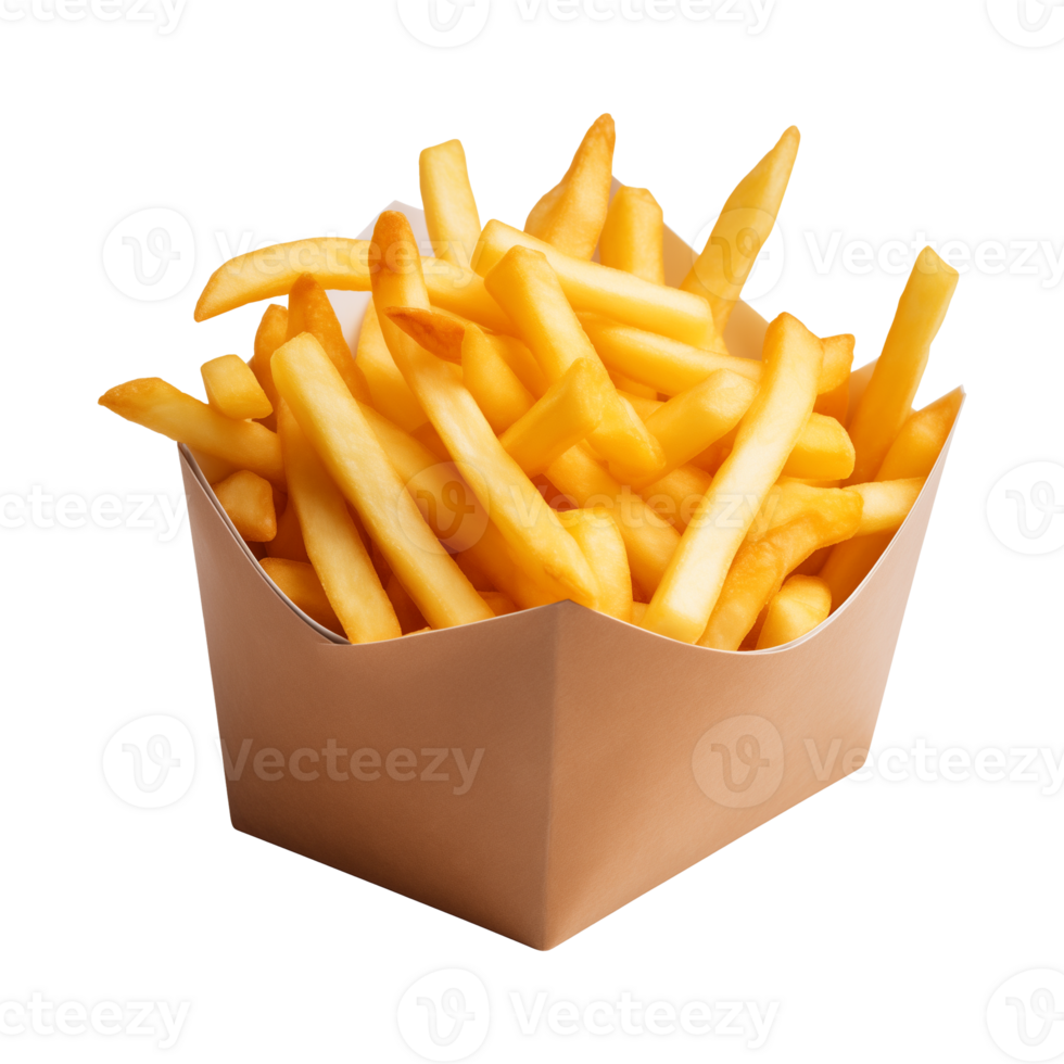 AI generated french fries in a paper box isolated on a transparent background png