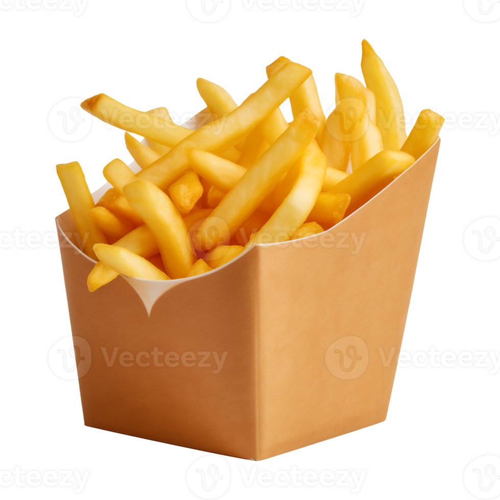 AI generated french fries in a paper box isolated on a transparent background png