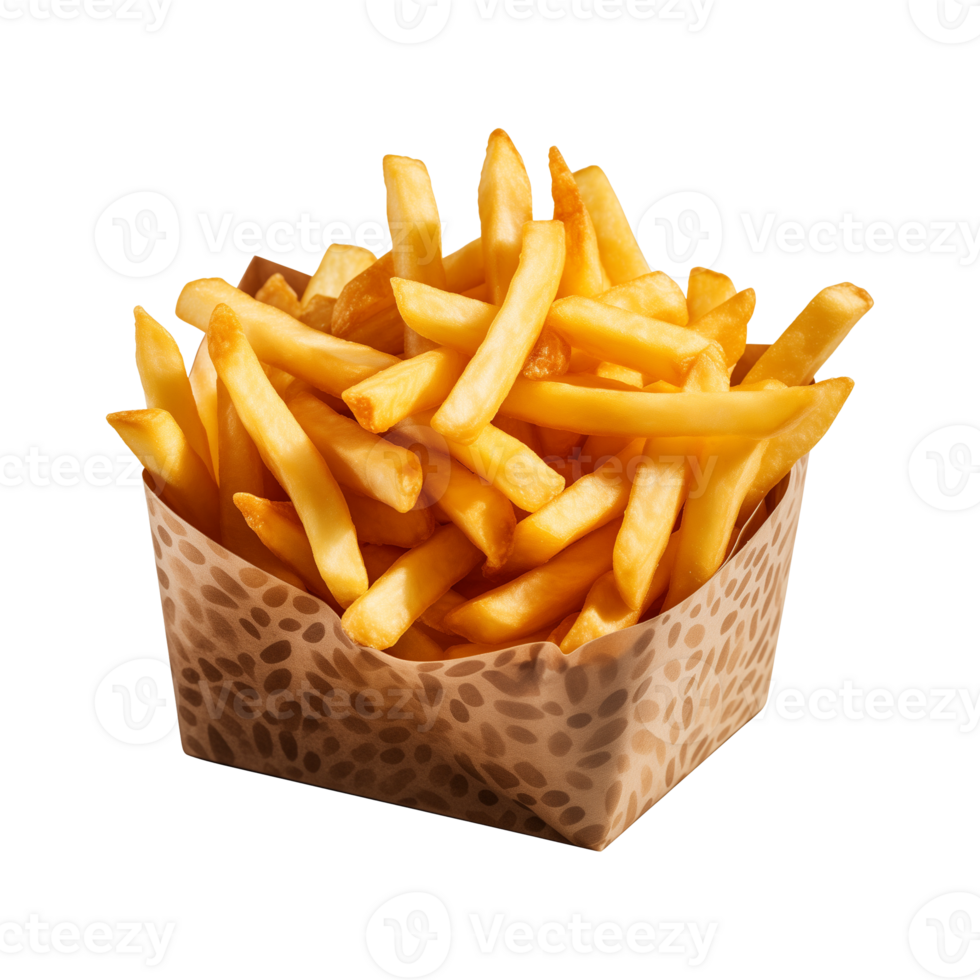 AI generated french fries in a paper box isolated on a transparent background png