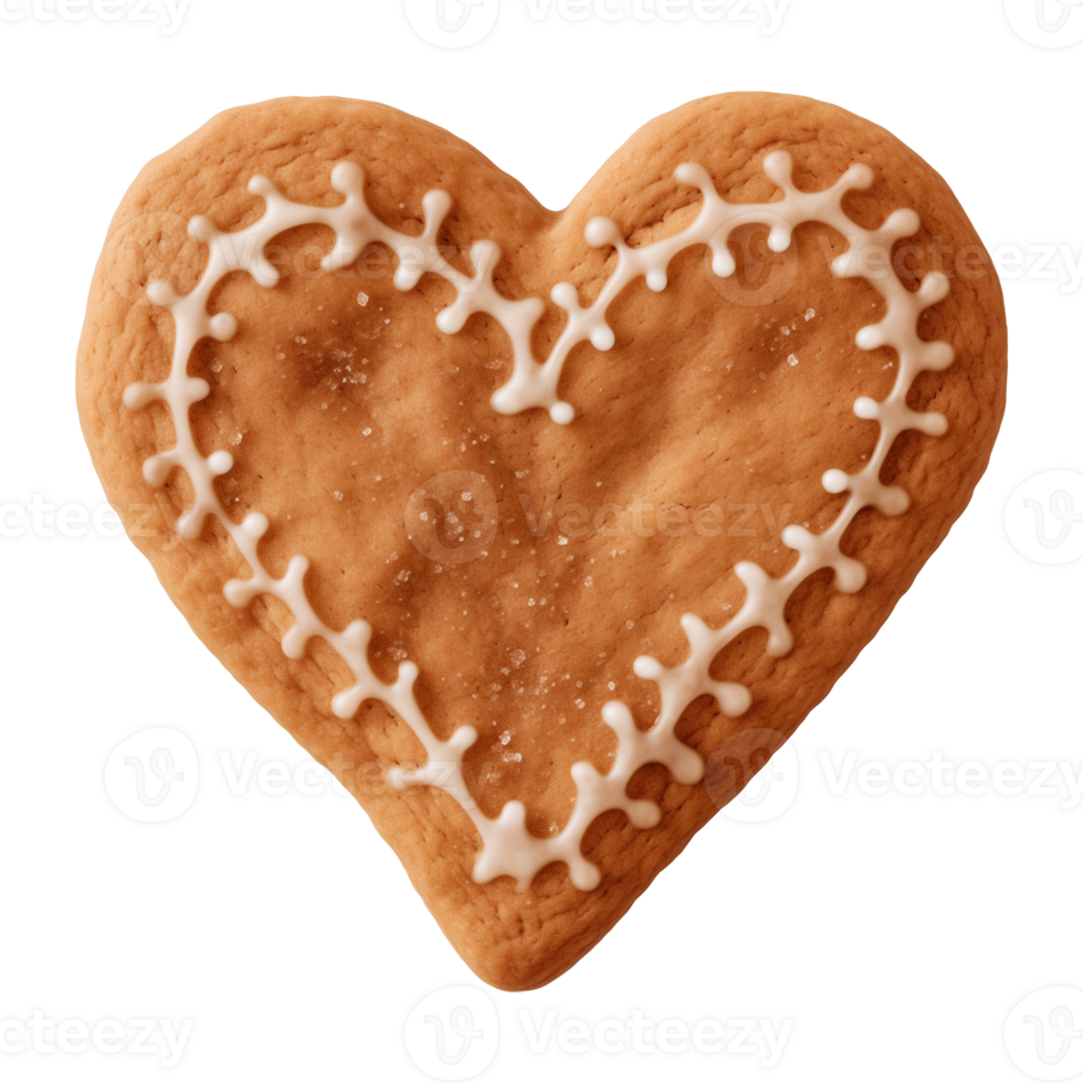 AI generated heart-shaped cookie or biscuit isolated on a transparent background png