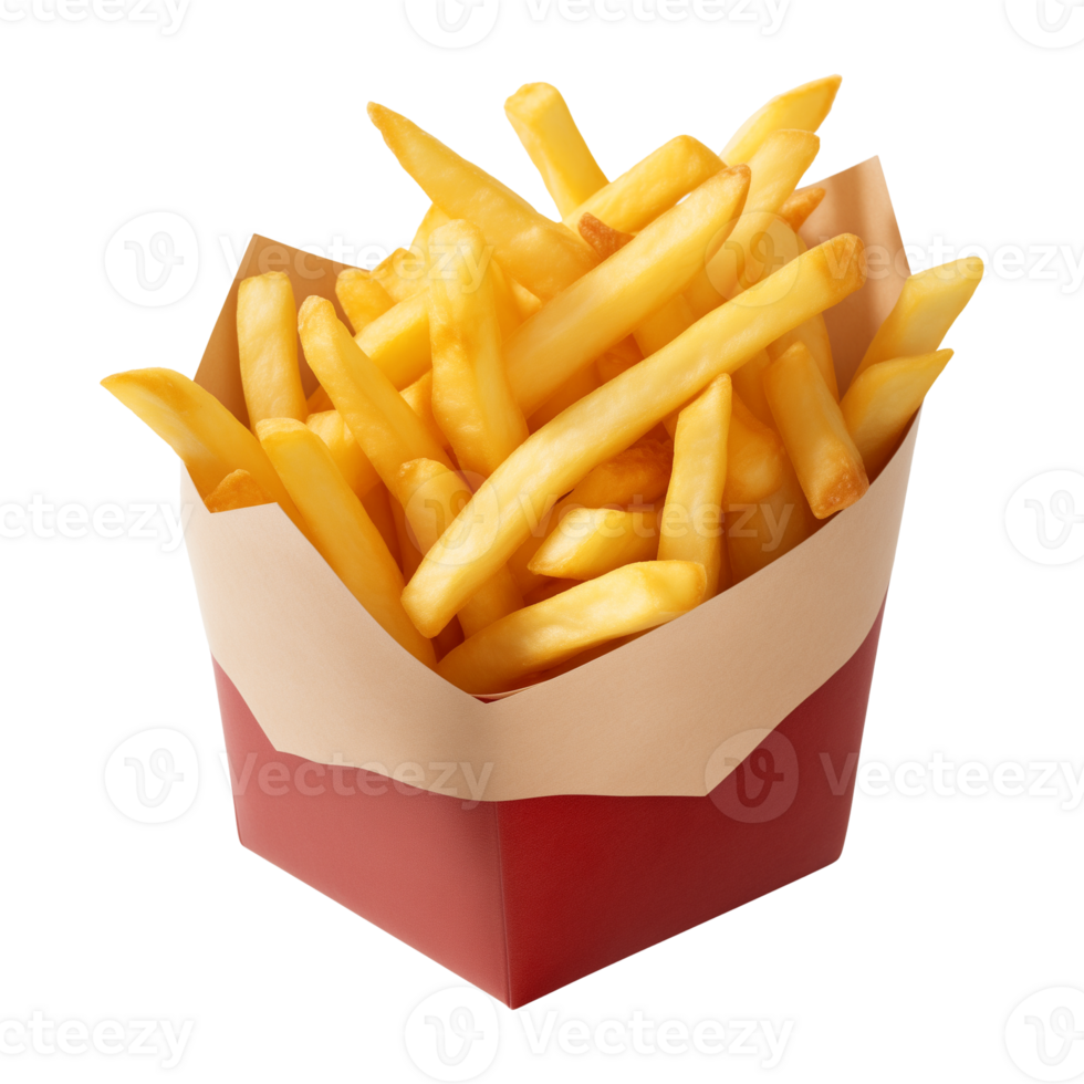 AI generated french fries in a paper box isolated on a transparent background png