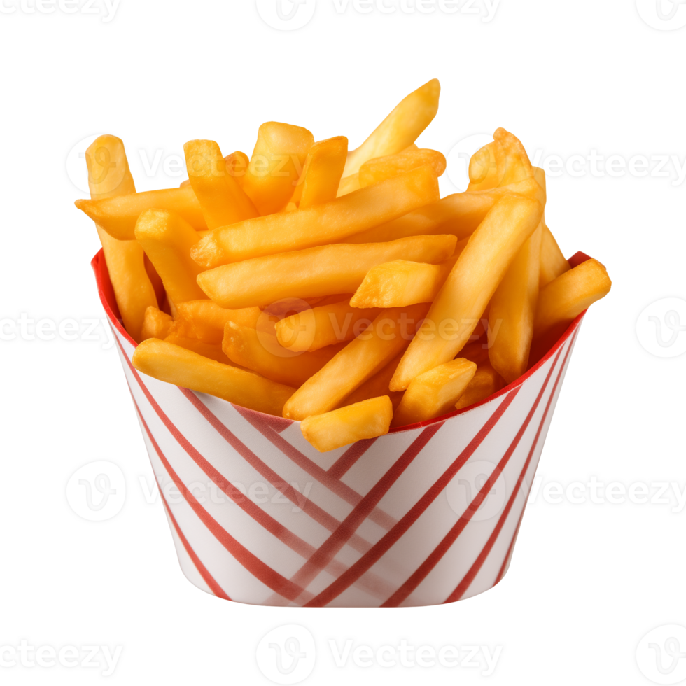 AI generated french fries in a paper box isolated on a transparent background png
