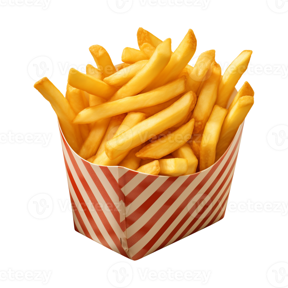 AI generated french fries in a paper box isolated on a transparent background png