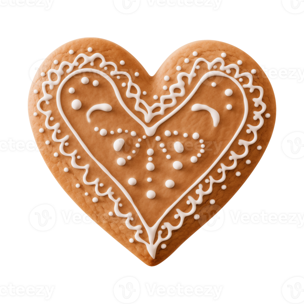 AI generated heart-shaped cookie or biscuit isolated on a transparent background png