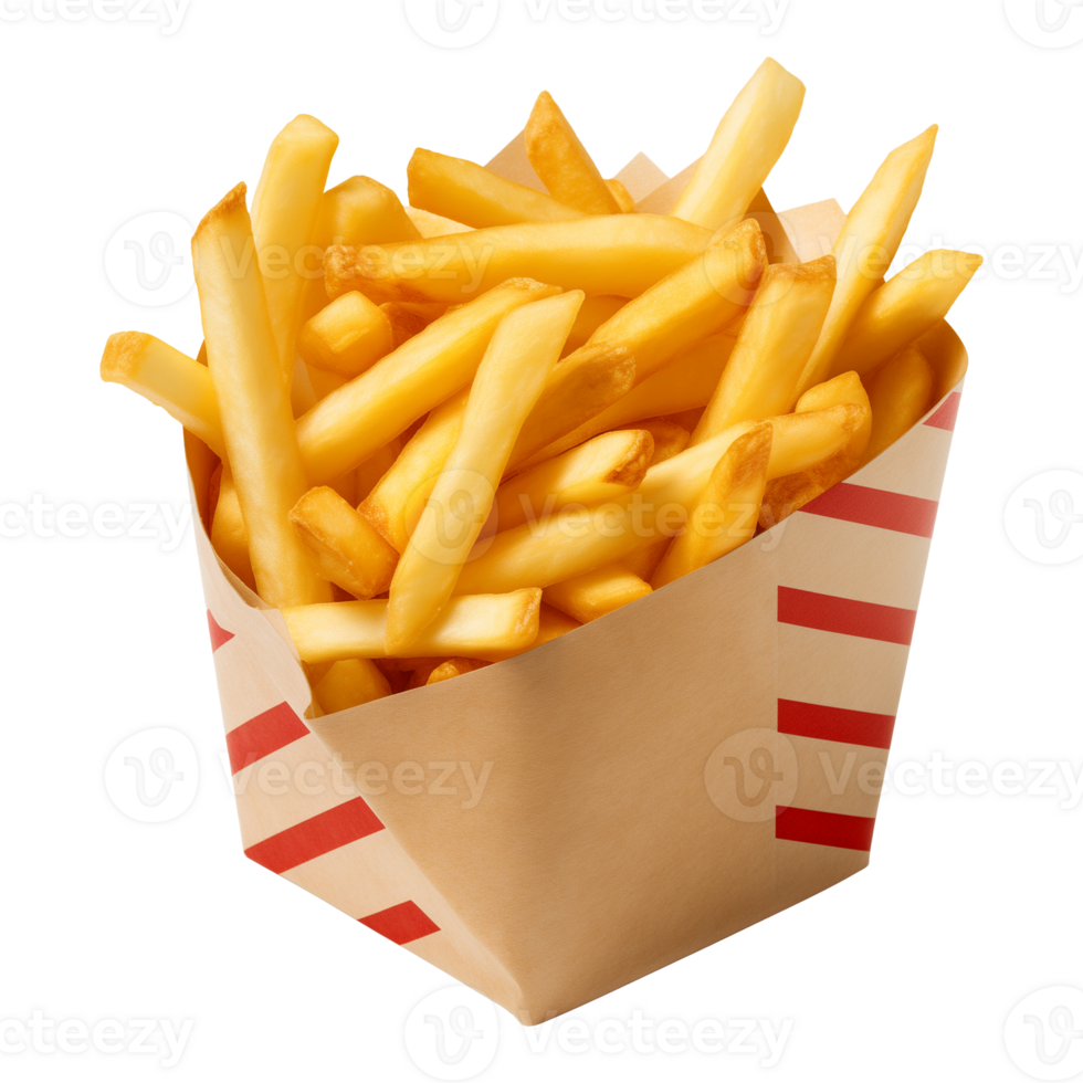 AI generated french fries in a paper box isolated on a transparent background png