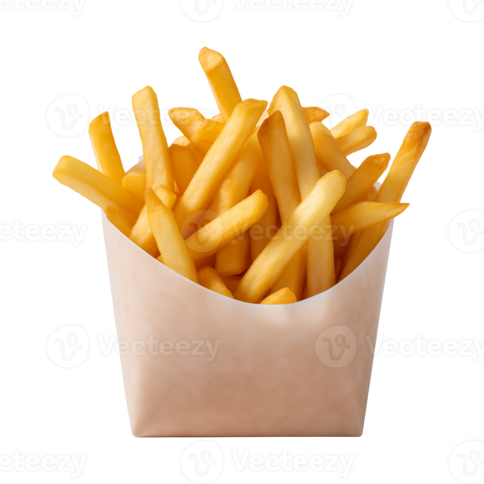 AI generated french fries in a paper box isolated on a transparent background png