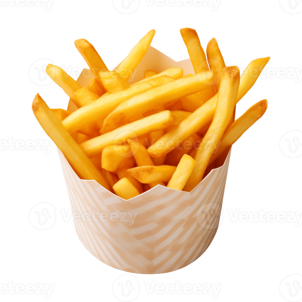 AI generated french fries in a paper box isolated on a transparent background png