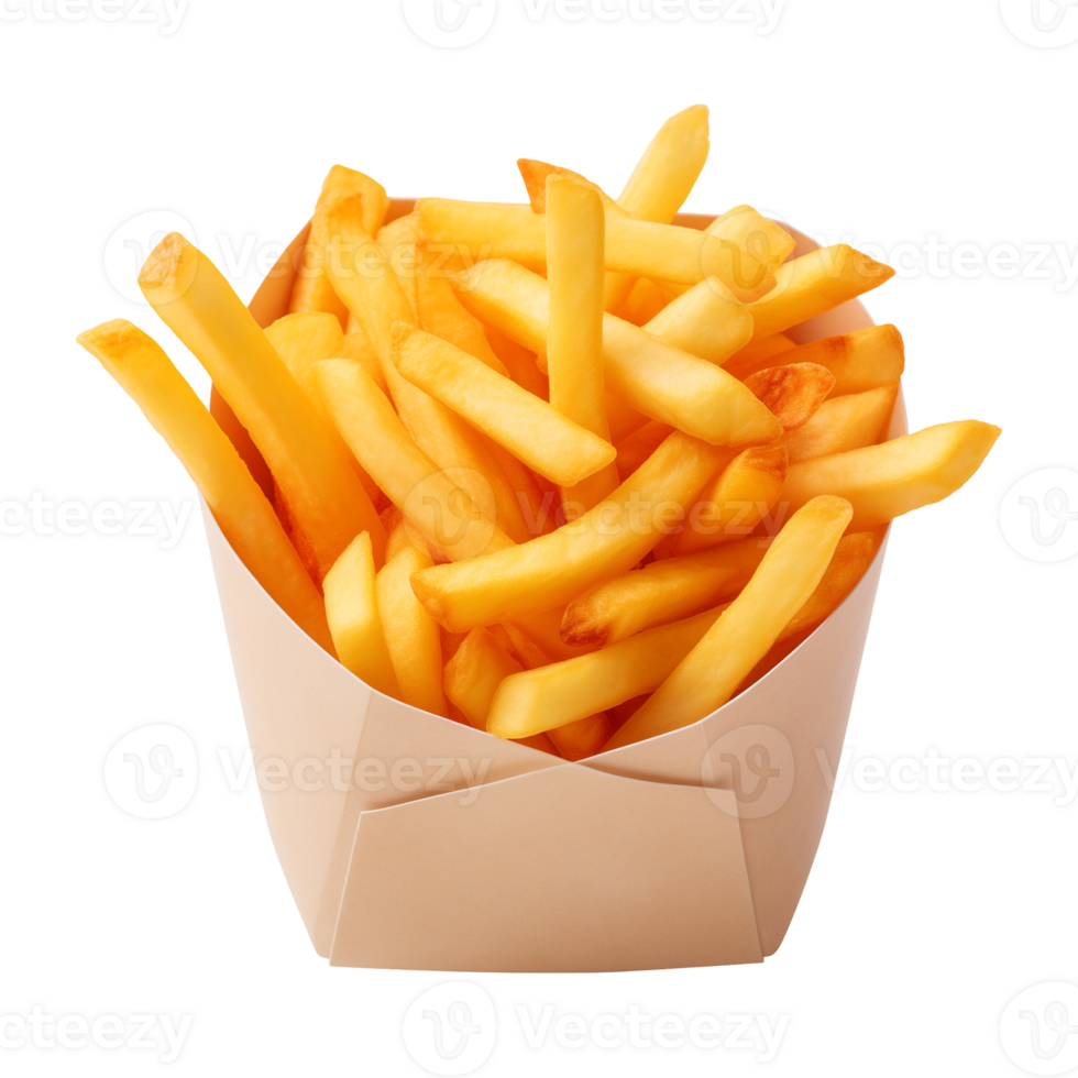 AI generated french fries in a paper box isolated on a transparent background png