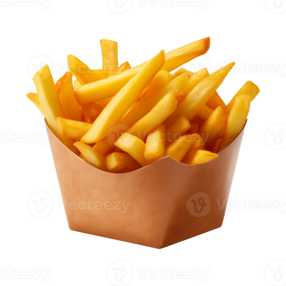 AI generated french fries in a paper box isolated on a transparent background png