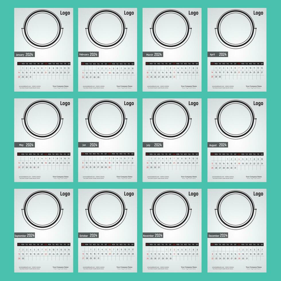Calendar 2024 week start Sunday corporate design planner template. Week Starts on Sunday vector