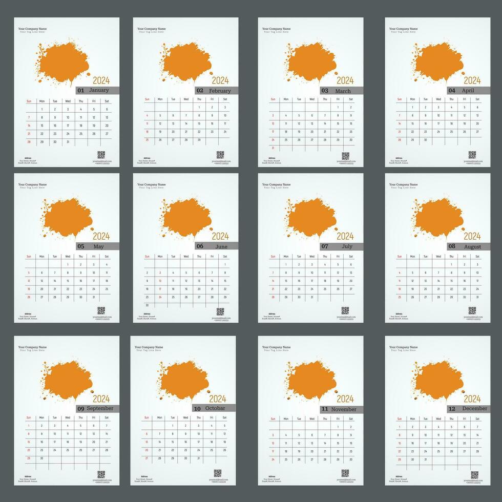 Calendar 2024 design for your business, Week Starts on Sunday. vector