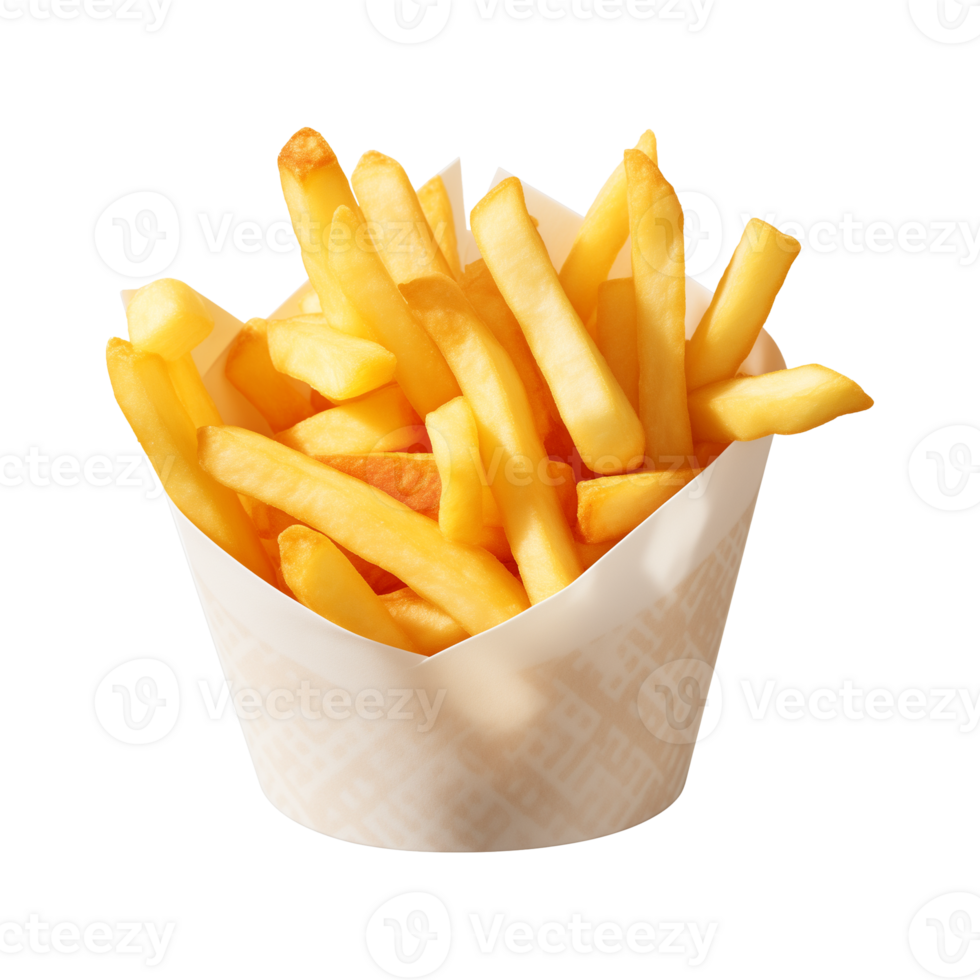 AI generated french fries in a paper box isolated on a transparent background png